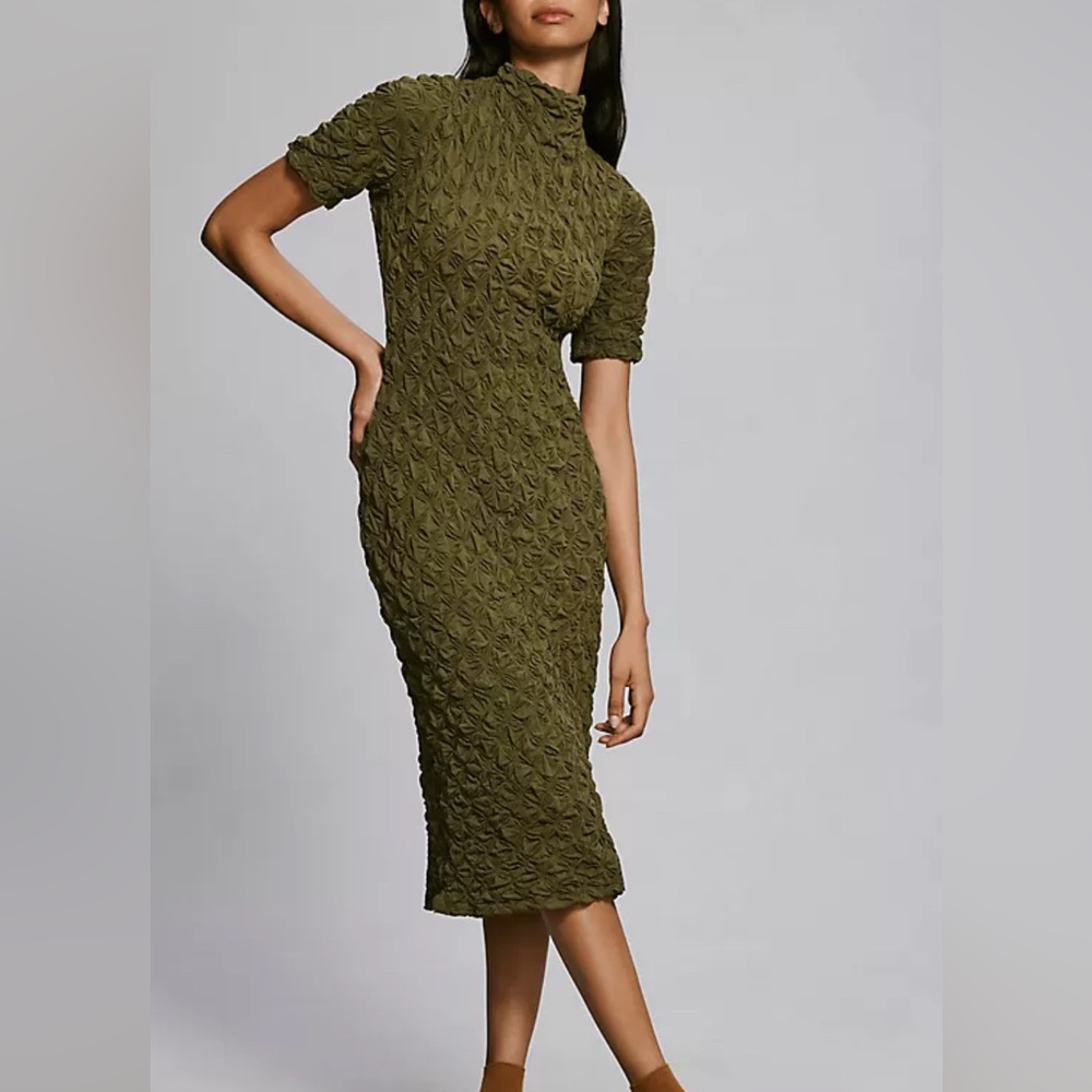 Anthropologie Textured Olive Midi Dress